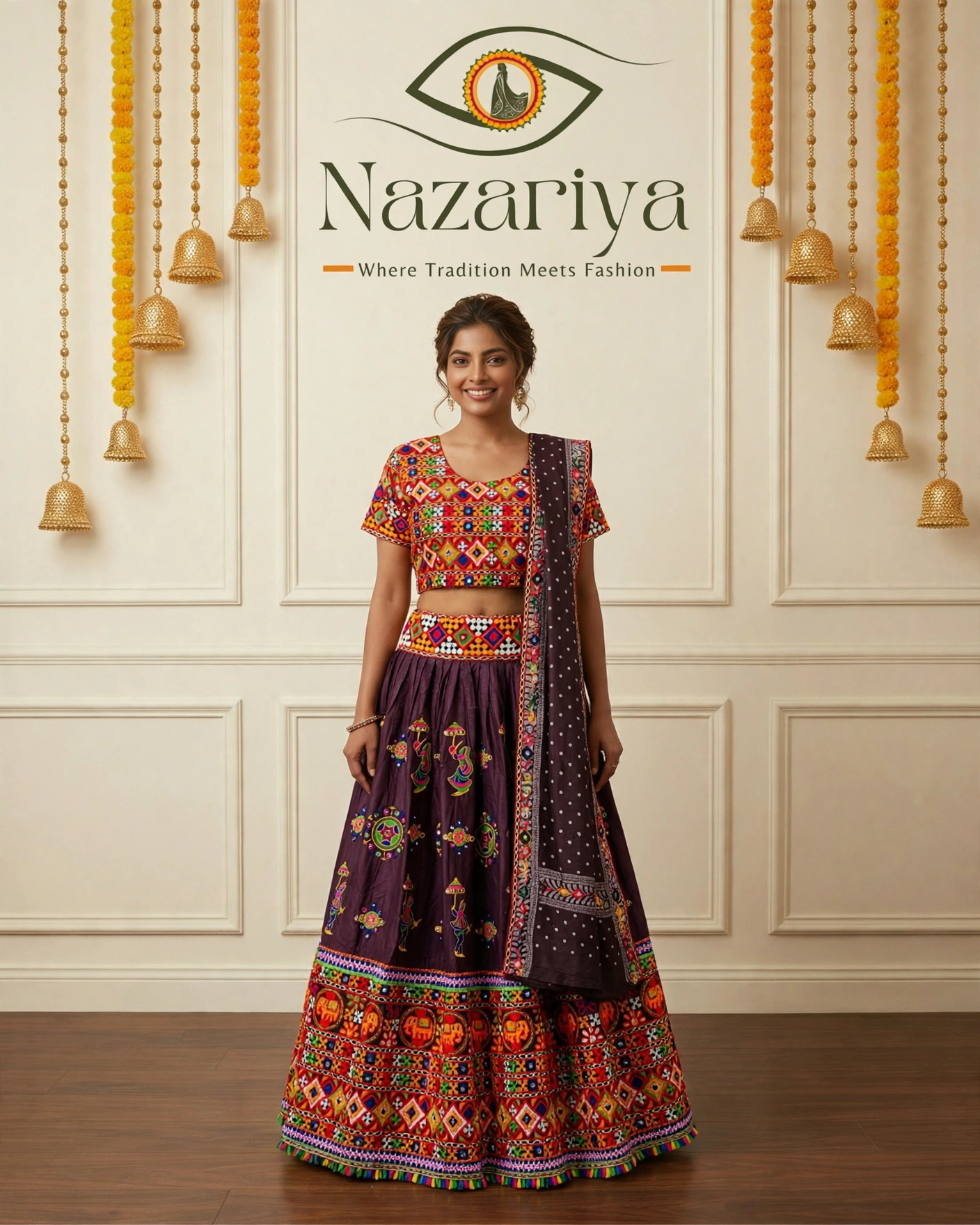 Plum Mirror-Work Chaniya Choli — Indian ethnic wear Brampton