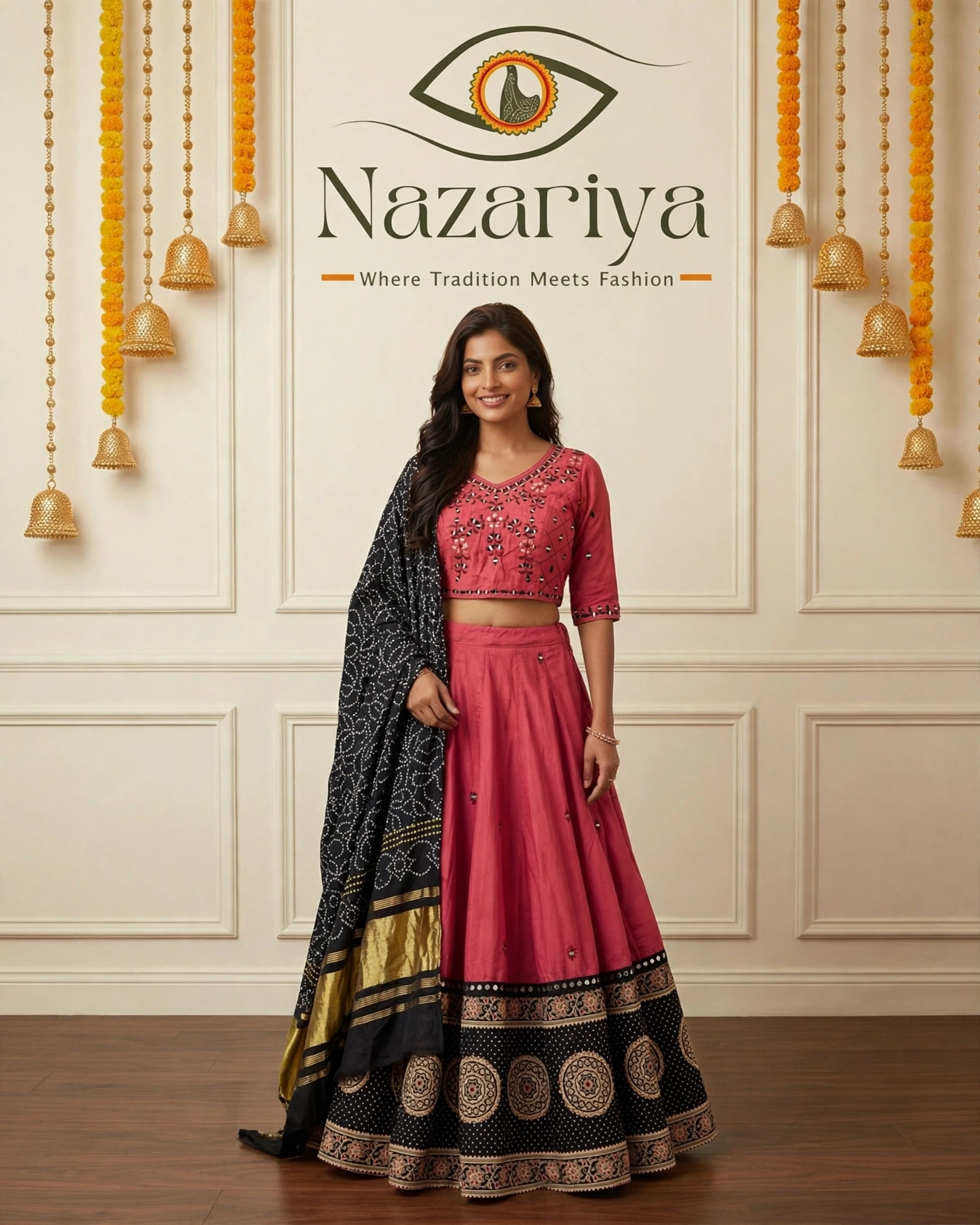 Coral Mirror-Work Chaniya Choli — Indian ethnic wear Brampton
