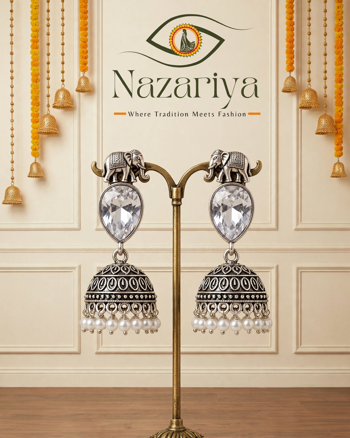 Elephant Top Crystal Jhumkas — Indian ethnic wear Brampton