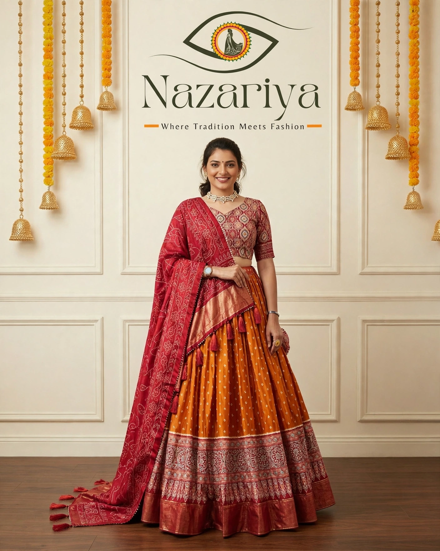Burnt Orange Bandhani Lehenga — Indian ethnic wear Brampton